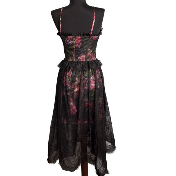 Pearl By Georgina Chapman of Marchesa Size 4 Dress Black Floral Lace Midi Flirty - Picture 3 of 14